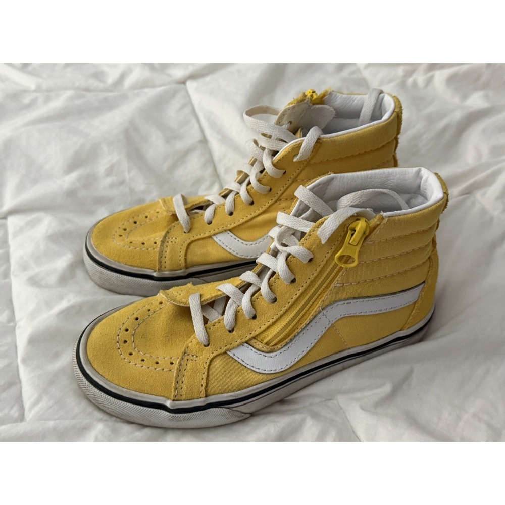 Vans Sk8 Hi Zip Shoes Youth Sz 13.5 High Top Skate Sneakers Yellow Classic Suede